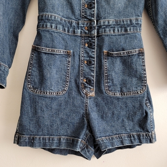 Madewell Women's 0 Denim Long-Sleeve Romper in Vasey Wash AL731 - Picture 6 of 16